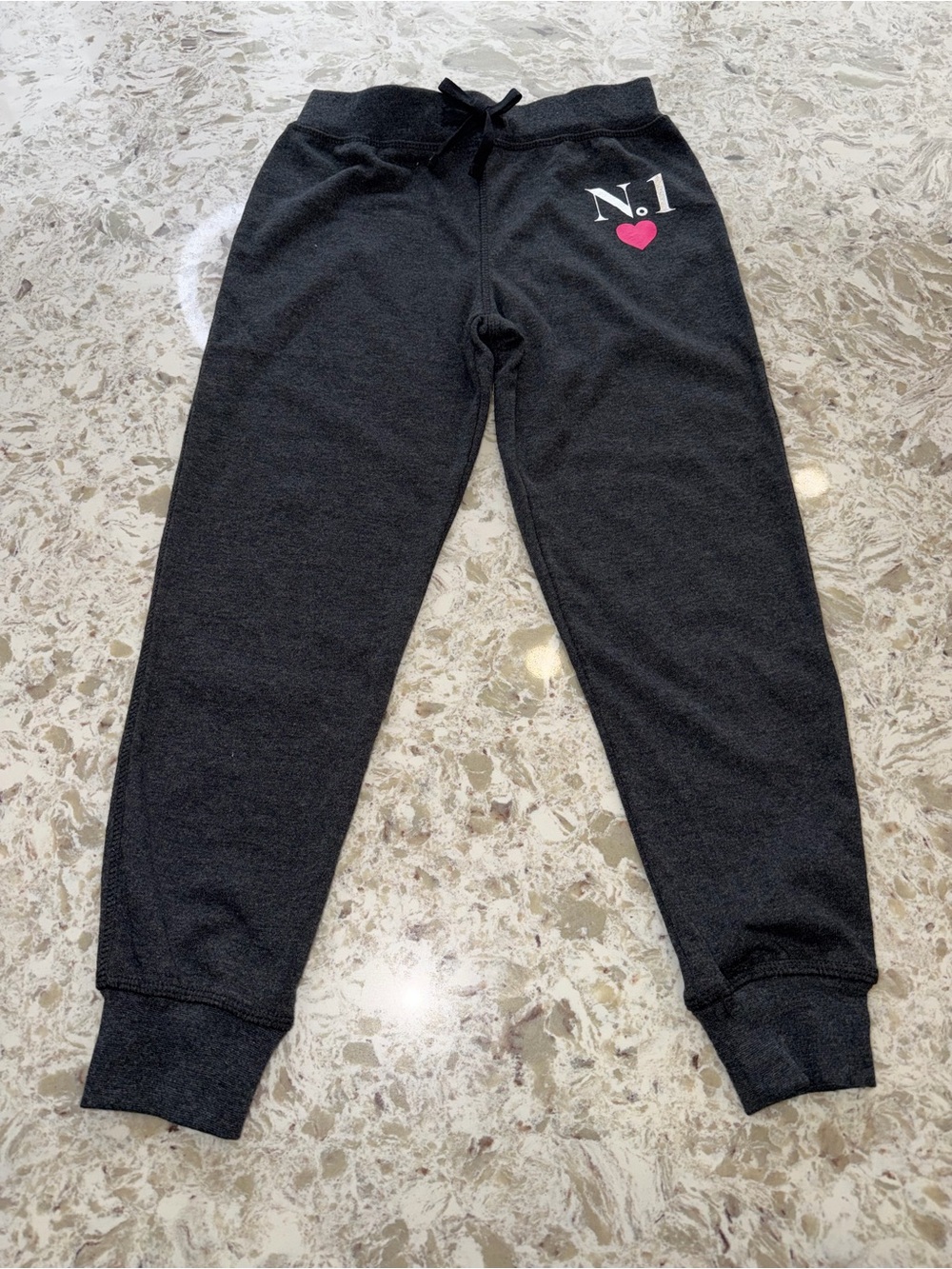 Forever 21 Black Jogger Sweatpants with Pink Heart & N.1 Print